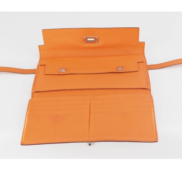 Hermes Classic Kelly Long Wallet Orange Chevre Leather Silver Classique Depliant - Picture 7 of 9